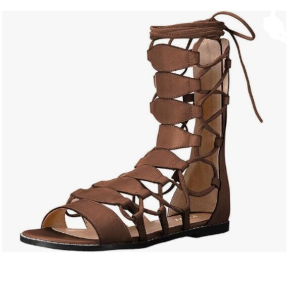 YDN Brown Ankle High Gladiator Sandals for Women Lace up Open toe Flat Zips Shoe - Picture 1 of 8